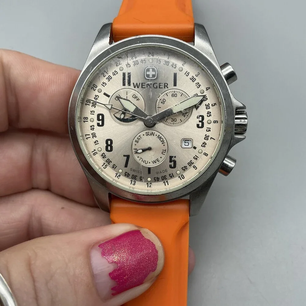 Wenger Terragraph Dual-Time Alarm Model 72750 Watch 39mm Orange Chronograph